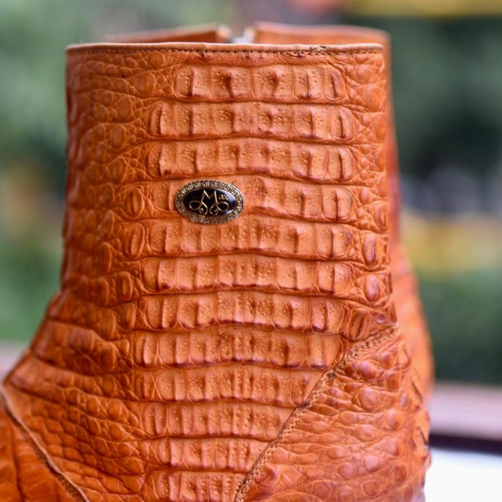 Men's Orange Croc-Texture Cowboy Boots - Picture 5 of 12